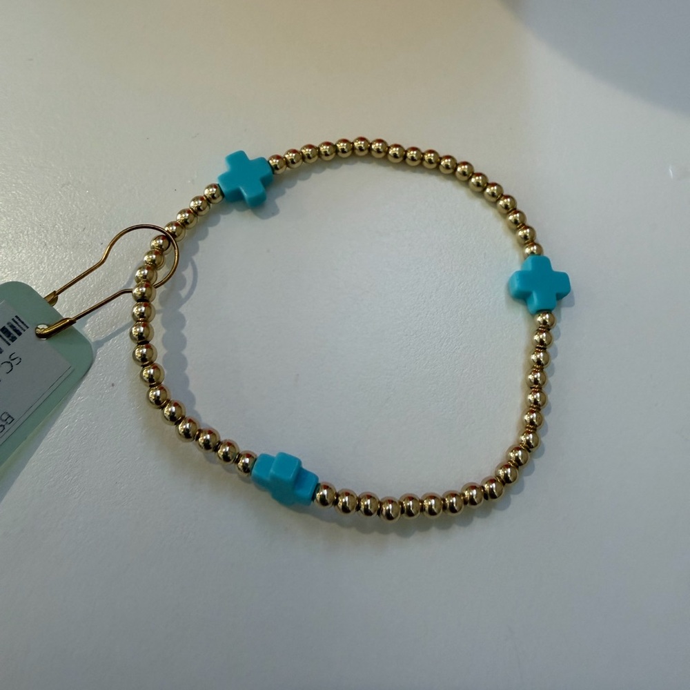 Enewton 3mm gold turquoise beaded Bracelet with Turquoise Cross Accents NWT